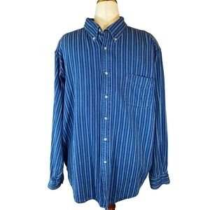 Croft & Barrow Mens XLT Blue Pinstripe Denim Button Down Shirt Tall 100% Cotton